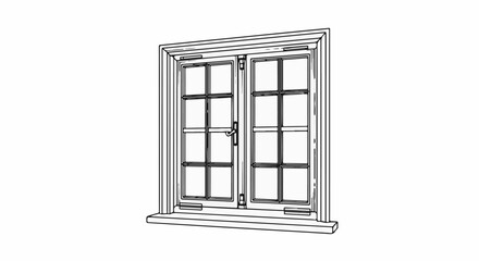 Obraz premium Vintage window with multi-paned casement opening on sill