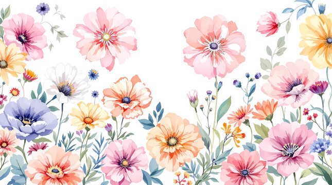 Beautiful botanical border featuring pink blossoms and gentle greenery on a clean white background