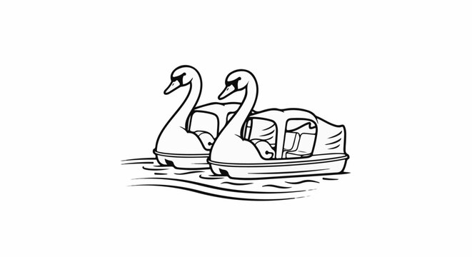 Two swan-shaped pedal boats float side-by-side on the water