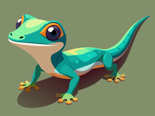 Obraz premium Gecko character looking forward on muted green background