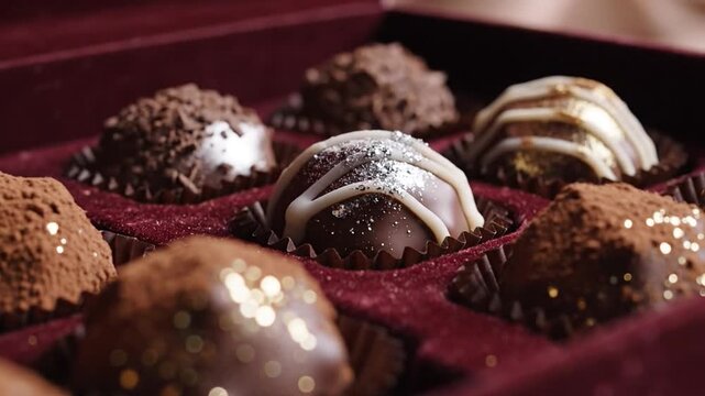 Assortment of Hand-Dipped Chocolate Truffles with Various Toppings in a Rich Box