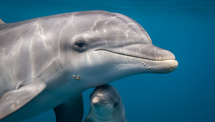 Naklejka premium Mother dolphin with her calf
