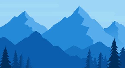 Fototapeta premium Layered blue mountains with conifer trees in foreground