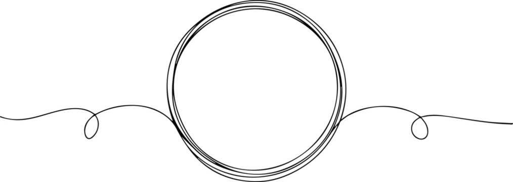 circle shape continuous one line drawing, Continuous one line circle stroke, Hand drawn circle frame on white background. one line drawing vector illustration, Continuous one line drawing of scribble
