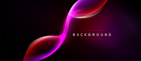 Naklejka premium Abstract design features flowing curves, vibrant magenta, red hues against dark background. Elegant, modern aesthetic.