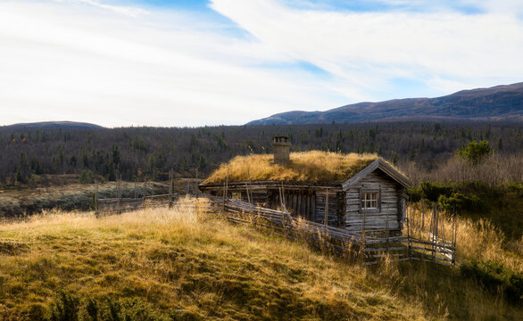 Old Agricultural Building at Trollhovd, near Vaset, in Vestre Slidre Municipality, Norway