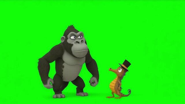 3D Gorilla and Dog Characters on Green Screen Animation