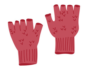 Red fingerless gloves featuring a textured design and ribbed cuffs, ideal for keeping hands warm while allowing finger mobility, set on a white background