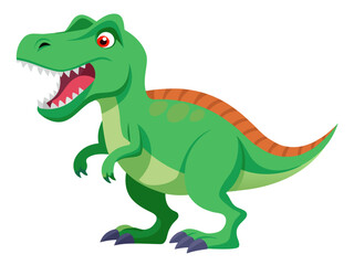 Fototapeta premium Cartoon angry green dinosaur roaring on plain white background