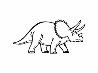 Fototapeta premium Triceratops outline walking on white background line art