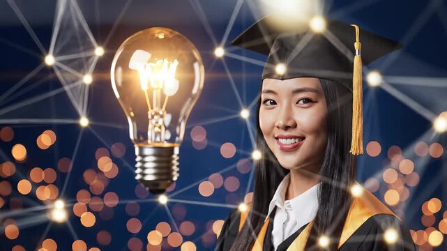 Graduate with academic cap and glowing idea bulb representing knowledge