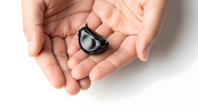 A single black mussel held in the palm of a hand