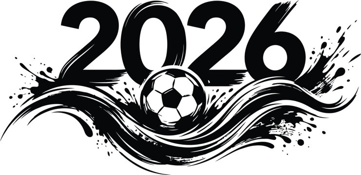 A black and white image of a soccer ball with the year 2026  And FIFA World Cup 2026, FIFA World Cup, World Cup.
