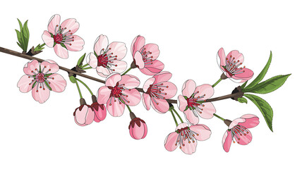 Fototapeta premium Cherry Blossom Sakura Branch Isolated PNG, Pink Floral Spring Bloom