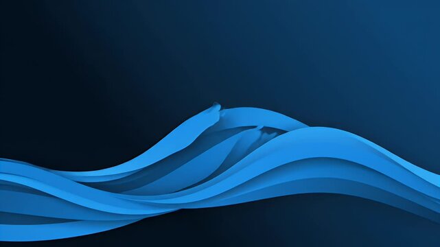 A stylized paper-cut wave design dominates the left side of a dark blue background, creating a modern and minimalist aesthetic.