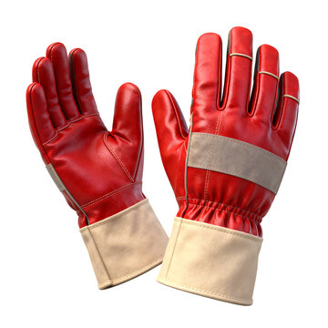 [Transparent Background PNG]Red Leather Work Gloves with Beige Cuffs