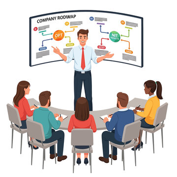 Businessman presenting to colleagues in meeting 1.