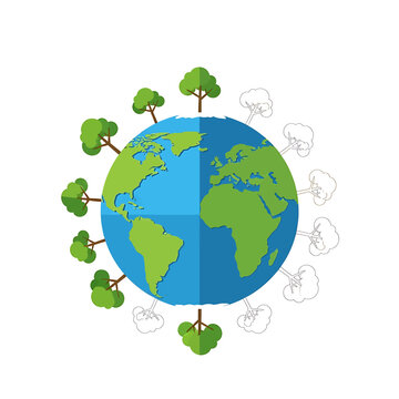 Earth Globe with Green Trees Around.