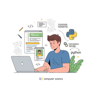 Man working on laptop with coding.