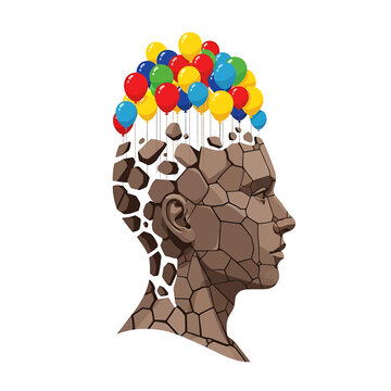 Head Made of Stones with Balloons.