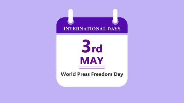 Freedom awareness calendar interface showing 3rd May World Press Freedom Day with clean minimal date layout and media design on purple background 4K black background visuals