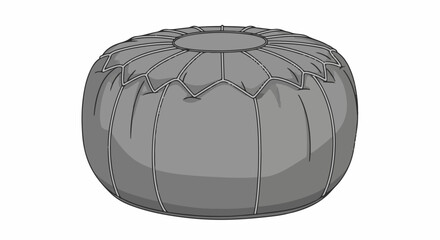 Fototapeta premium A grey, round pouf with stitched panels and a circular top detail