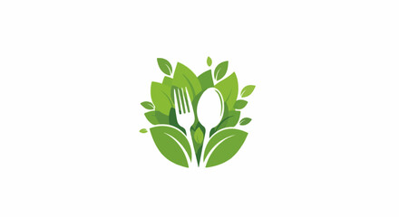 Obraz premium White spoon and fork nestled within lush green leaves, symbolizing healthy eating