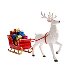 Fototapeta premium [Transparent Background PNG]White Reindeer Pulling Red Sleigh with Gifts