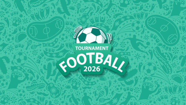Green vector background for 2026 football tournament featuring Mexican culture icons like sombreros, maracas, and tacos. Great for Mexico host city celebrations.