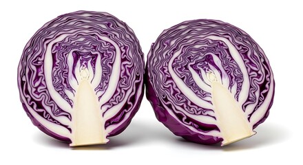 Obraz premium Cut purple cabbage halves, vibrant vegetable