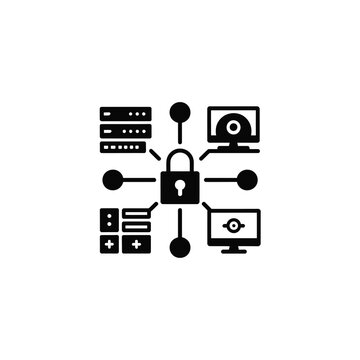 Vector icon showing secure server and computer network connections