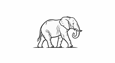 Fototapeta premium Black outline drawing of an elephant in profile, walking from left to right