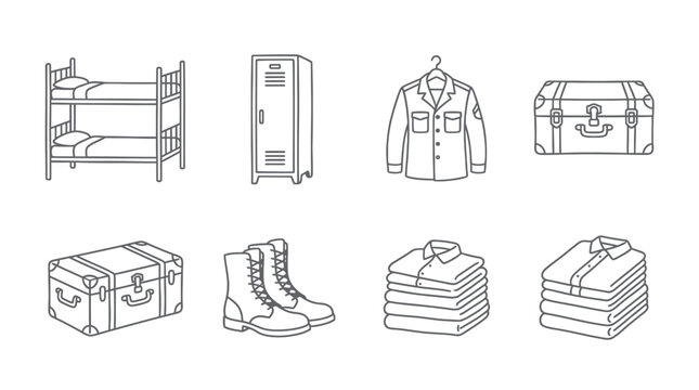 Military draft icons for military icons, military campaign, military life, military service and military recruitment, editable simple stroke icon set, vector eps file theme