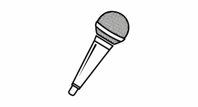 A simple, clean line drawing of a classic microphone on a white background