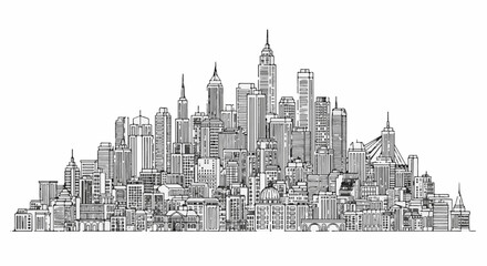 Fototapeta premium Hand-drawn cityscape sketch with varied building heights and architectural styles