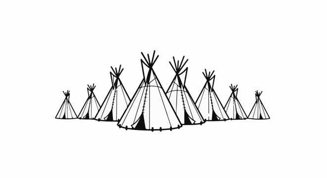 A cluster of hand-drawn teepees forms a striking graphic