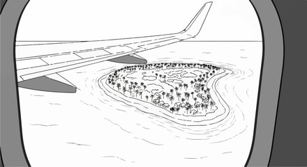 Obraz premium Aerial view of a tropical island paradise seen from airplane window