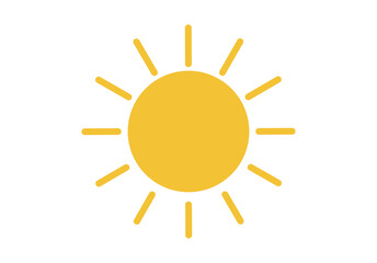 Icono de sol amarillo brillante con rayos lineales que simboliza un día despejado y buen tiempo meteorológico