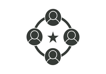 Red de cuatro usuarios interconectados en círculo con una estrella central 