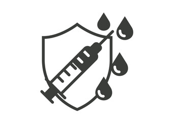 Jeringuilla médica con gotas de líquido protegida por un escudo de seguridad