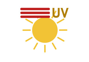Sol de color amarillo con niveles de radiación uv y líneas de advertencia
