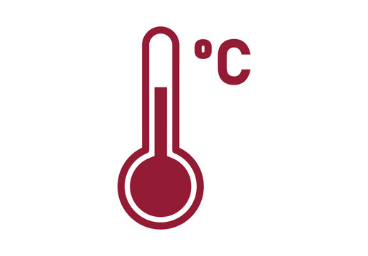 Icono de term&oacute;metro m&eacute;dico de color rojo con s&iacute;mbolo de grados celsius para medir la temperatura corporal o ambiental