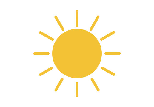Icono de sol amarillo brillante con rayos lineales que simboliza un d&iacute;a despejado y buen tiempo meteorol&oacute;gico