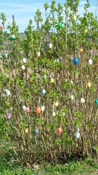 European traditional Easter tree decoration outdoors.