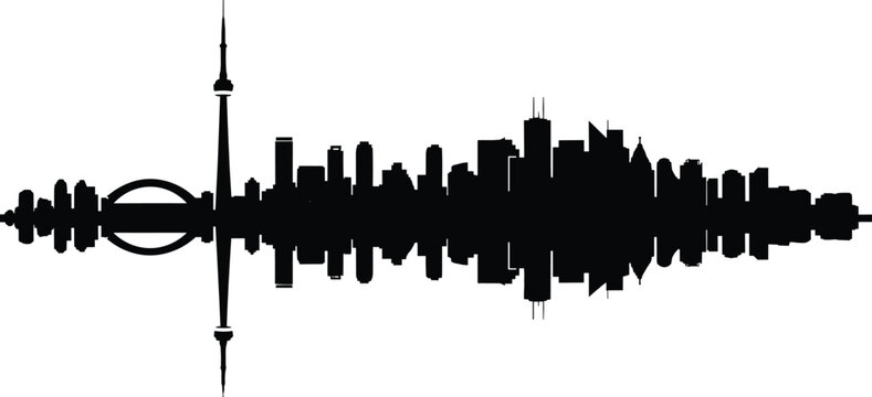 Toronto city skyline vector silhouette with CN Tower reflection, iconic Canadian urban landscape illustration isolated on white background, modern, travel.
