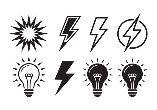Electricity power and light bulb icon set vector graphic design.