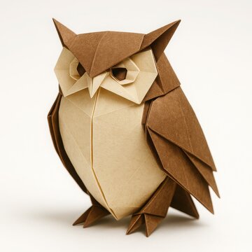 Miniature handmade origami owl created from textured craft paper