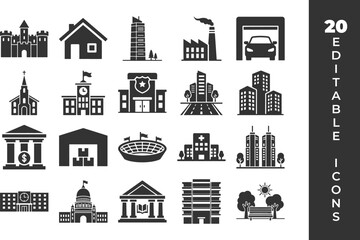 Obraz premium Set of 20 editable icons representing various buildings and architecture with real estate building architecture hospital government collection template construction structure commercial