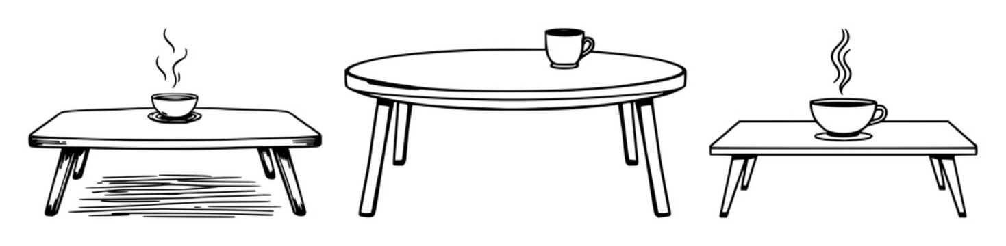 Coffee table icon set with flat design and clean lines featuring furniture, indoor decor, living room with rectangle shape and minimalist style