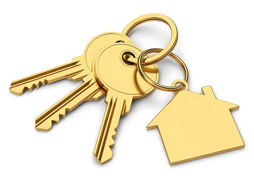 Golden House Keys with House Keyring for Real Estate and Home Ownership
